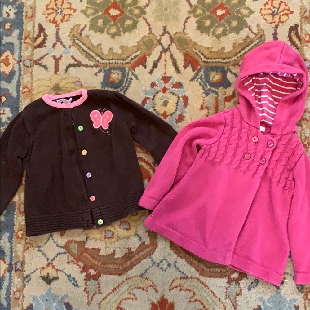 Two 24mo cotton sweaters in brown/pink